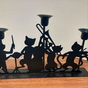 Vintage* Penco Black Metal Cat Orchestra 3-Candle Candleholder